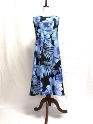 ハワイアン ノースリーブ・ワンピース ９号 ハイビスカス柄 ブルー [hno-192s09]