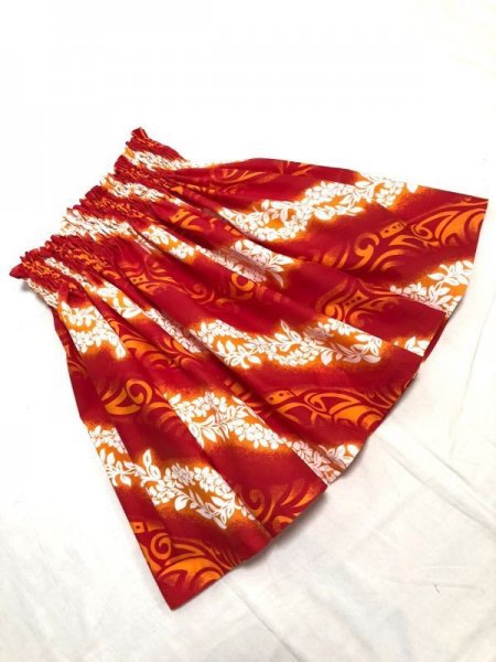 シングルパウスカート ケイキ（お子様用）丈55cm プリメリア・レイ柄 レッド [puk-181s55]