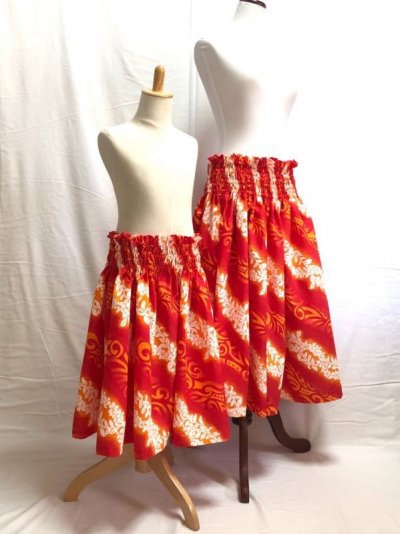 シングルパウスカート ケイキ（お子様用）丈55cm プリメリア・レイ柄 レッド [puk-181s55]