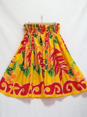 シングルパウスカート プリメリア柄 スカート丈７４cm イエロー[pu-102s74]