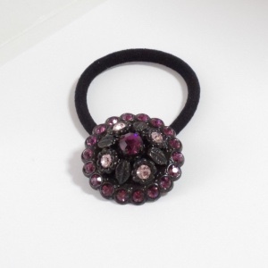 フランス 飾りボタン ヘアゴム ローズピンク[mazh-003]