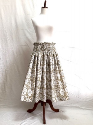 シングルパウスカート ボタニカル柄 スカート丈７４cm ココナッツ色[pu-174s74]