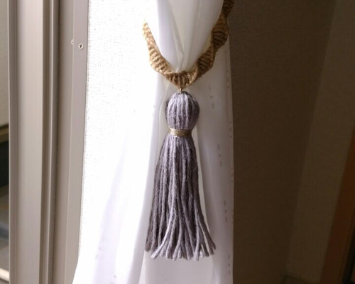 HEMP TWINE(麻ひも)のカーテンタッセル(2本セット)グレー ガーランド