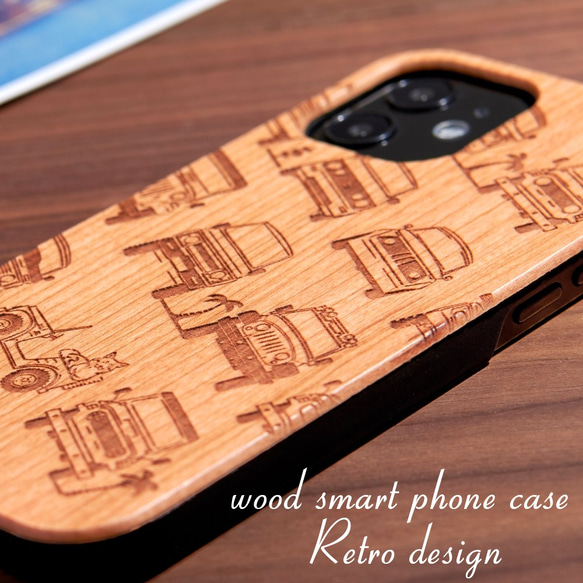 おしゃれな木製 iphoneケース レトロシリーズ 車 ねこ 15 14 13 12 pro ウッド SE 11 X 1枚目の画像