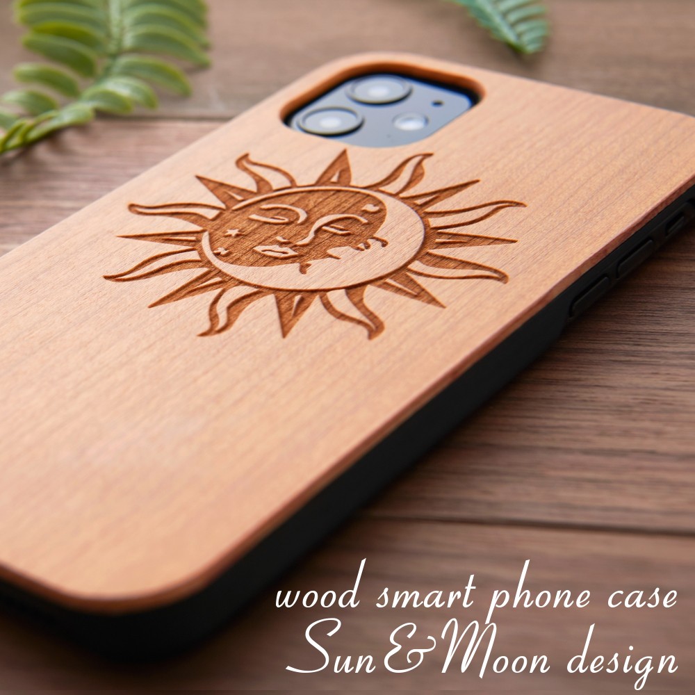 おしゃれな木製 iphoneケース レトロシリーズ 太陽と月 iphone16