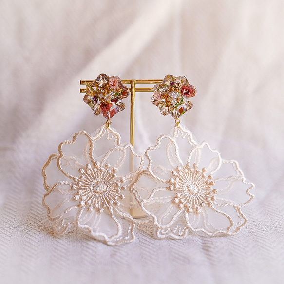 ウエディングレースフラワー×お花のピアス、イヤリング ピアス 