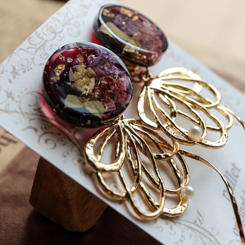 No.772【10ペア】ボルドー フラワー ハンドメイド ピアス イヤリング