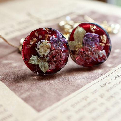 No.772【10ペア】ボルドー フラワー ハンドメイド ピアス イヤリング