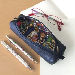 真皮和日本圖案筆盒 [Brocade] -鶴紋 第1張的照片