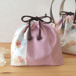 亞麻和日本圖案抽繩袋（用於透明手提袋） 第1張的照片