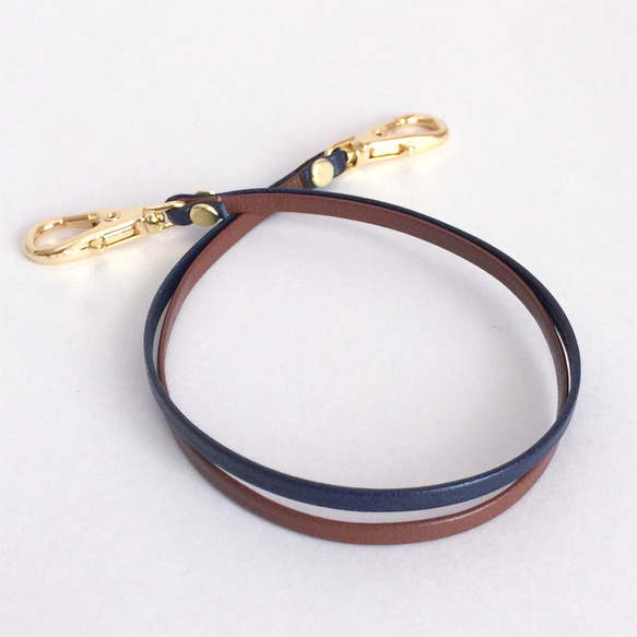 2-tone彩色本皮革錶帶(棕色x深藍)[寬3mm]黃金金屬零件 第2張的照片