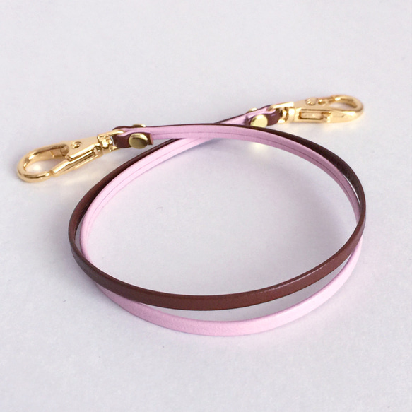Two-tone color Leather strap (Brown and Pearl Pink) width3mm 第3張的照片
