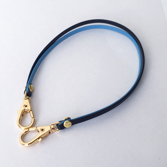 2 色調色真皮錶帶（淺藍色 x 海軍藍）[寬 3 毫米] 金色金屬配件 第6張的照片