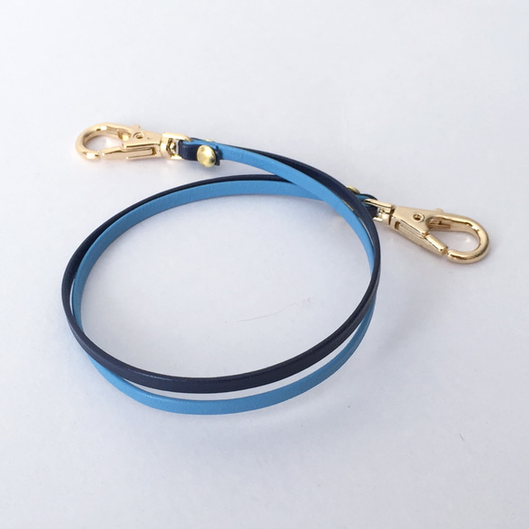 2 色調色真皮錶帶（淺藍色 x 海軍藍）[寬 3 毫米] 金色金屬配件 第2張的照片