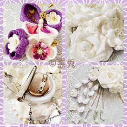 【つまみ細工】白レース薔薇 クリームダリア 紫蝶々 成人式 卒業式 髪飾り 5枚目の画像