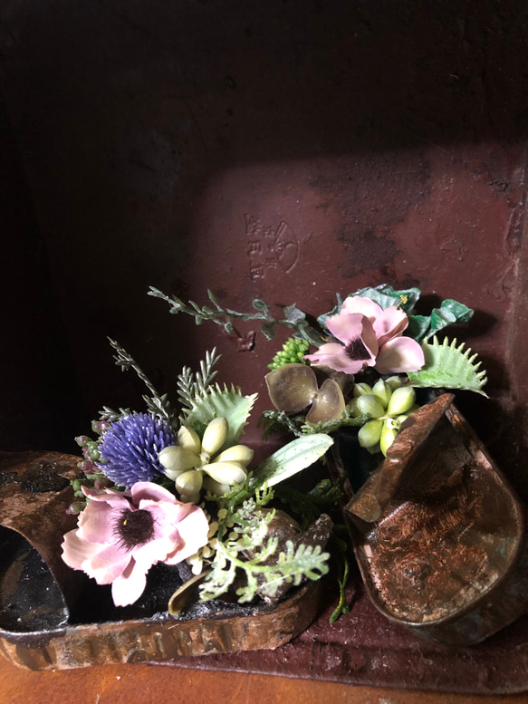 シャビーシックなリメ缶2個セット、ミニアレンジ、フェイク  