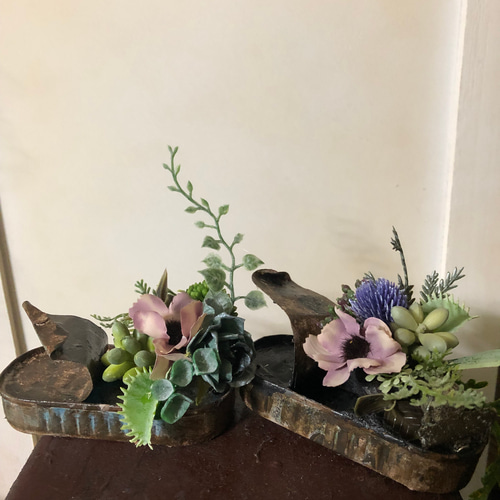 シャビーシックなリメ缶2個セット、ミニアレンジ、フェイク  