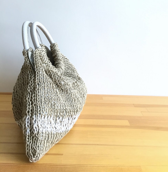 ＳＡＬＥam313 編みバッグ　Linen×white　Aスタイル 2枚目の画像