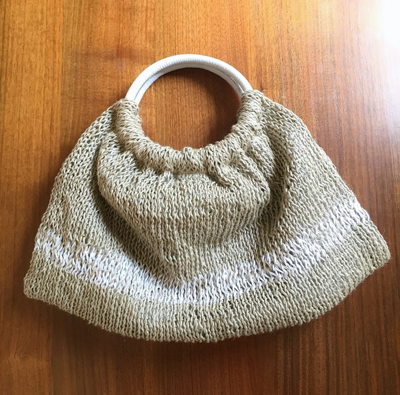 ＳＡＬＥam313 編みバッグ　Linen×white　Aスタイル 5枚目の画像