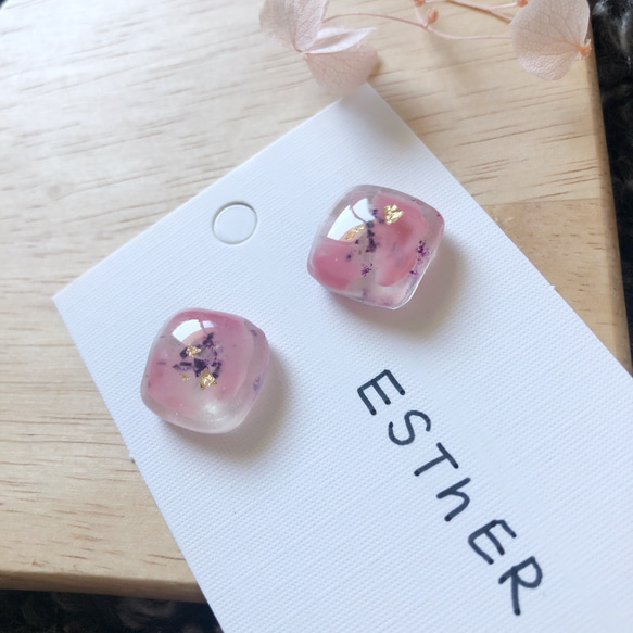 ☆期間限定・送料無料☆春の彩り☆ぷるぷる一粒ピアス☆spring pink earring 2枚目の画像