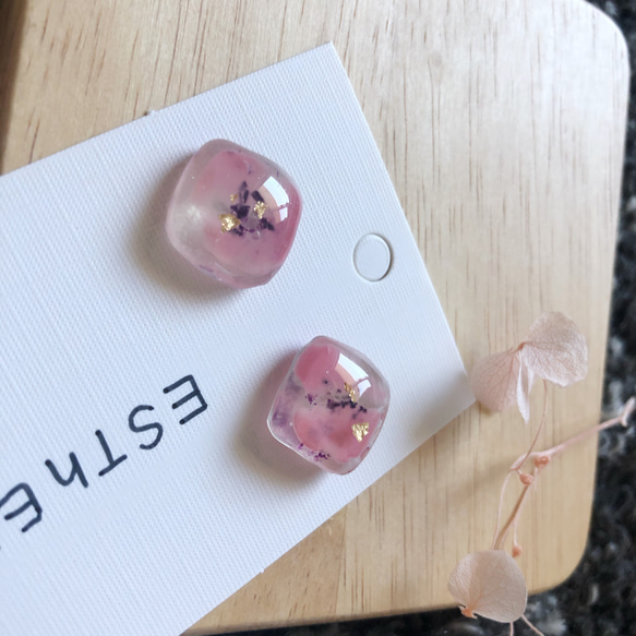 ☆期間限定・送料無料☆春の彩り☆ぷるぷる一粒ピアス☆spring pink earring 4枚目の画像