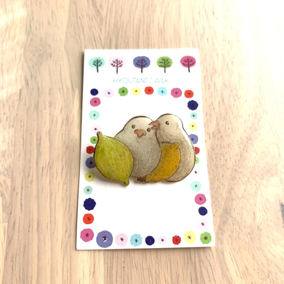 【受注制作】レモンと文鳥の原画ブローチ 3枚目の画像