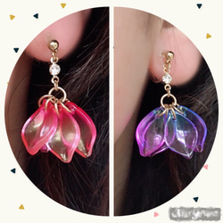 お色選択＊チェコガラスの花びらのイヤリング・ピアス イヤリング