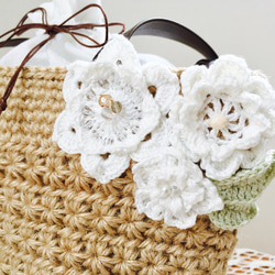「受注製作」Flower basket 麻ひもカゴバッグ（スリット巾着） 2枚目の画像