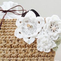 「受注製作」Flower basket 麻ひもカゴバッグ（スリット巾着） 6枚目の画像