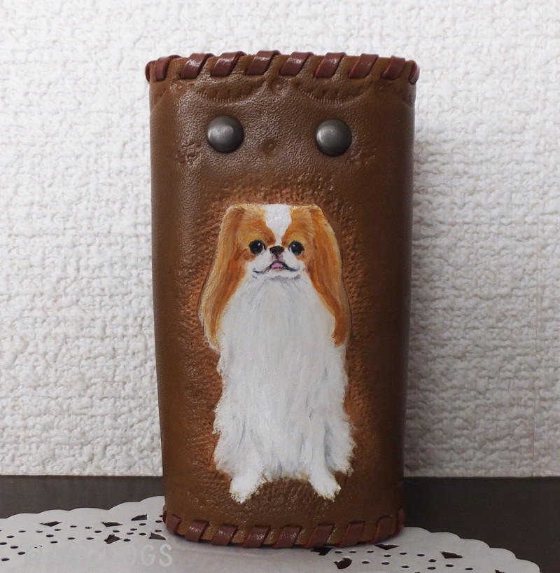 本革キーケース　狆　茶白　ABCDOGS