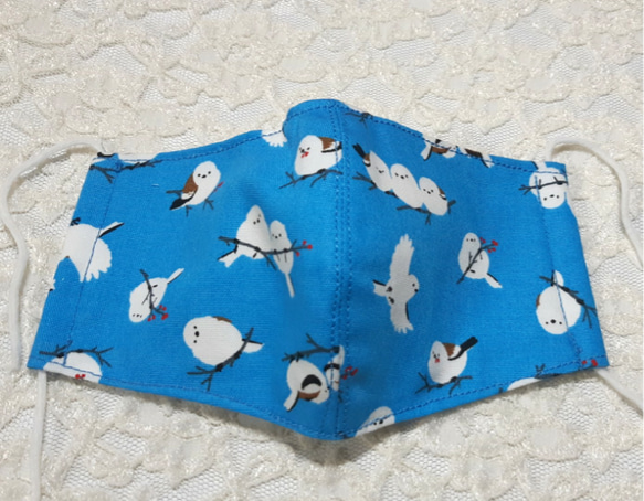 シマエナガ スカイブルー 水色 青  立体マスク 女性用 鳥 1枚目の画像
