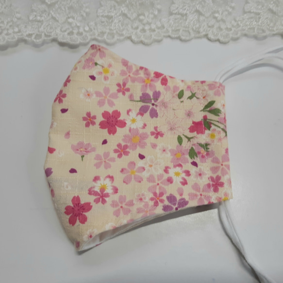 桜 立体マスク 和柄 浴衣  ピンク ダブルガーゼ 2枚目の画像