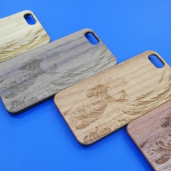 iPhone天然木製薄型ケース　葛飾北斎 サーフィン/波乗り　ローズウッド 2枚目の画像