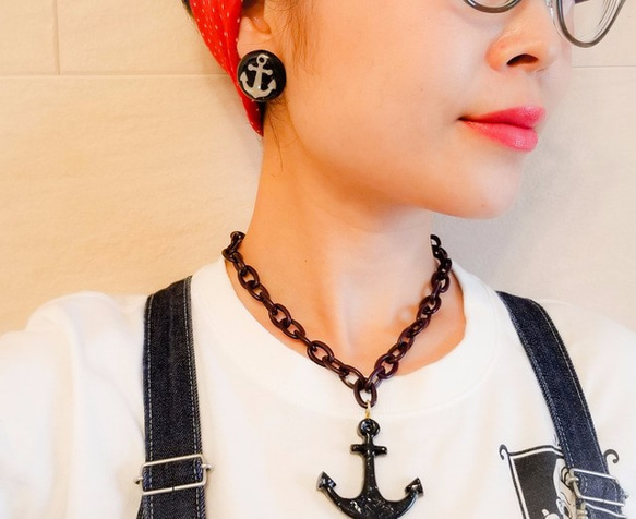 ⚓Sailor Girl サークルピアス・イヤリング⚓【ミッドナイトブルー】イカリピアス 3枚目の画像