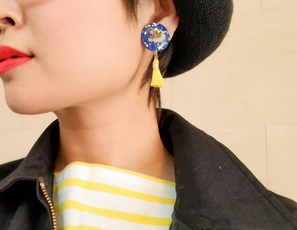 ◆blue×lemon スカ虎タッセルピアス・イヤリング◆ 2枚目の画像