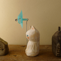 木彫り（風車）　白猫 6枚目の画像