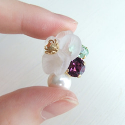 ♥流行♥三色堇和珍珠耳環（紫色x綠色） 第4張的照片