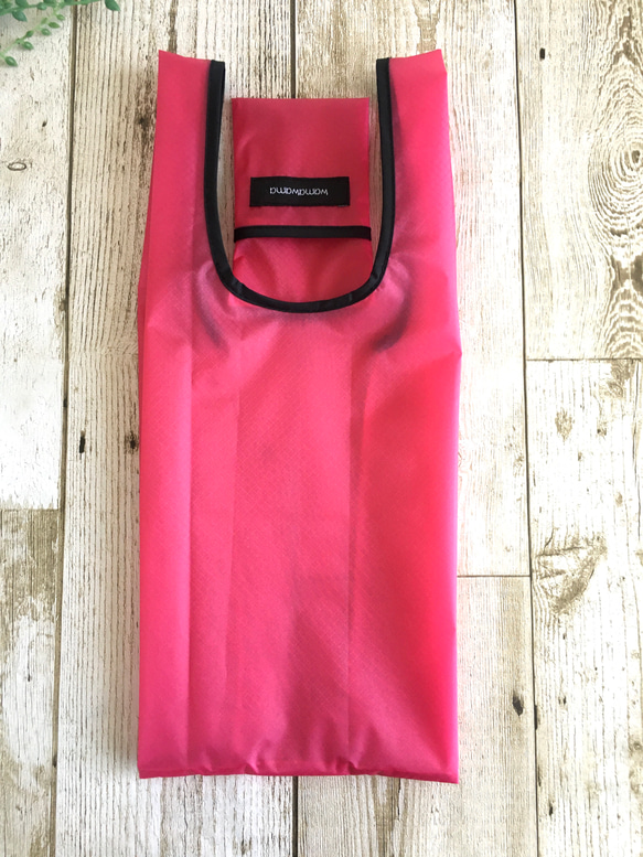 エコバッグ ミニミニサイズ コンパクト収納 コンビニのお買い物に便利♫コーデュラナイロン  ピンク 4枚目の画像