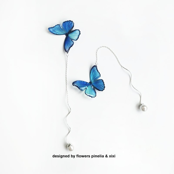 【受注生産】青い蝶のピアス(アメリカンピアス、イヤリング) 3枚目の画像
