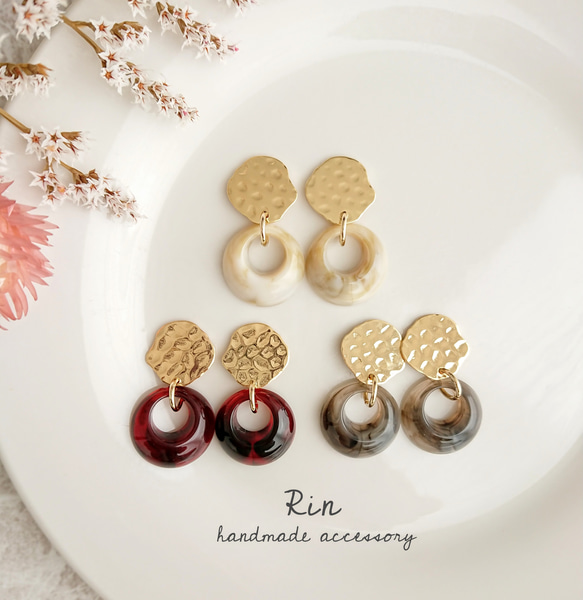 大人かわいい♡ぽこぽこメタル/マーブルビーズピアス/イヤリング 