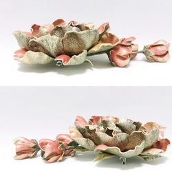 [K&#39;s 訂購] 舊玫瑰花蕾皮革胸花（鮭魚粉） 第4張的照片