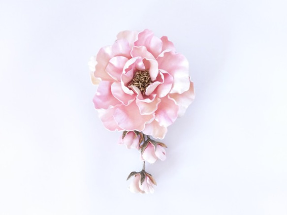[K&#39;s 訂購] 舊玫瑰花蕾皮革胸花（甜粉色） 第2張的照片
