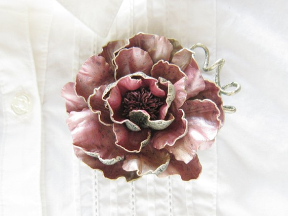 皮革胸花老玫瑰（古董粉紅色）2way類型 第1張的照片