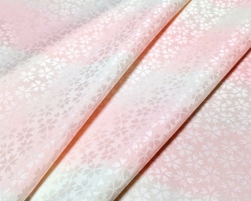 【美品】長襦袢　袷　正絹　桜模様　グラデーション 正絹 長襦袢地 はぎれ【よろけ縞模様・桜地模様】ピンク・白