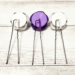 つまみ細工の髪飾り【紫×白】Ｕピン３本セット 4枚目の画像