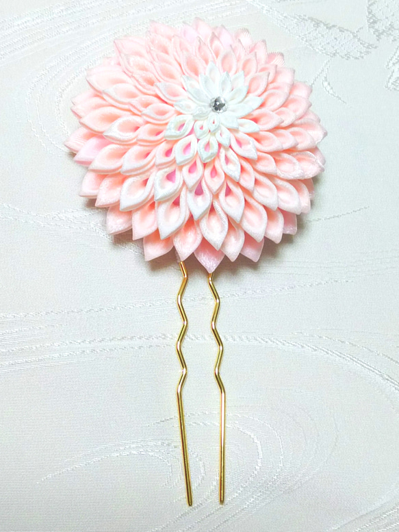 つまみ細工の簪(かんざし)【ピンク･白】 2枚目の画像