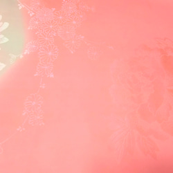 正絹長襦袢地　はぎれ １００cm【草花模様織り出し】サーモンピンク 1枚目の画像
