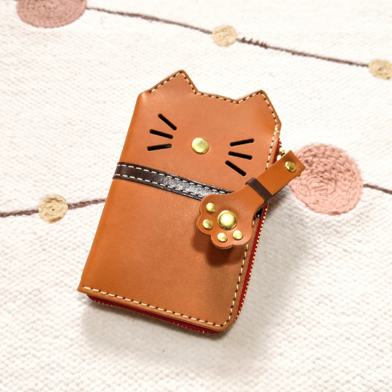 ＊カラーオーダー可＊肉球Ｌ字式ジッパー 猫のコイン・カードケース