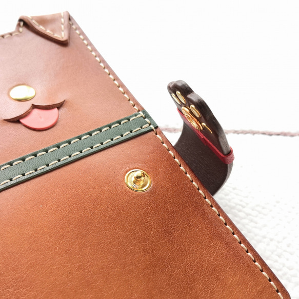 【雑誌#3いぬまみれ掲載作品】Leather sumyaho case＊手帳型 垂れ耳犬のレザースマホケース／全機種 2枚目の画像