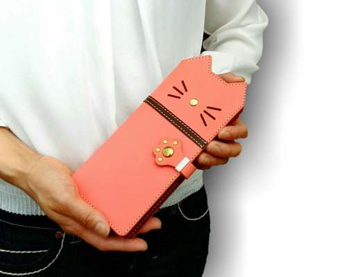 ガバッと開く小銭入れ＊猫さん 長財布＊ボックスタイプ 長財布 craft